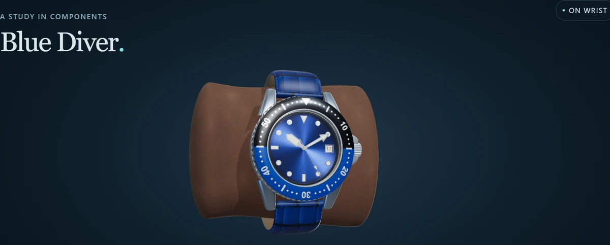 A blue watch in the Helicity Lab 3D watch viewer